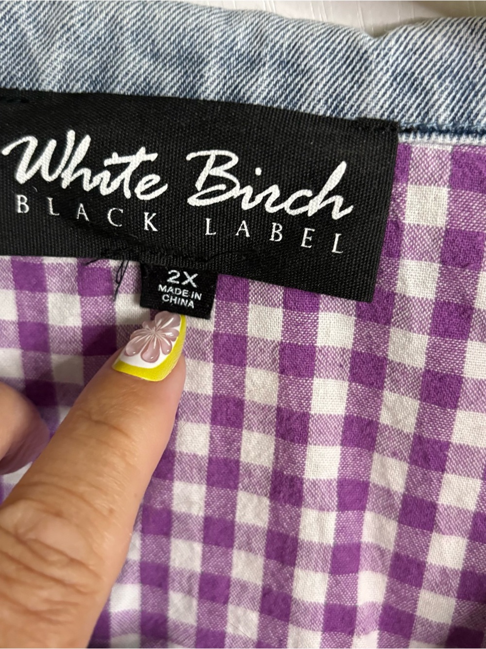 White Birch 2X Gingham Denim Patchwork Cotton Short Sleeve Tunic Boho Lagenlook - Picture 4 of 9